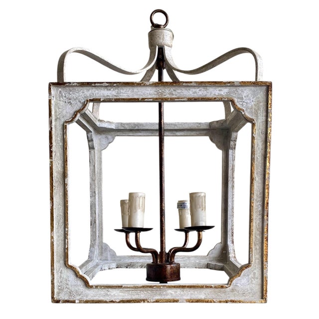 Nadia Cube Petite Chandelier With Gilded Ash Patina – 14" Lantern For Sale - Image 4 of 10