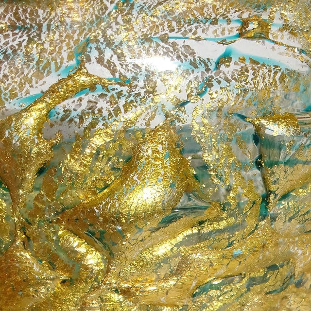 Barovier Toso Murano Vintage Gold Leaf Emerald Green Swirl Italian Art Glass Chunky Ashtray Bowl For Sale In Orlando - Image 6 of 7