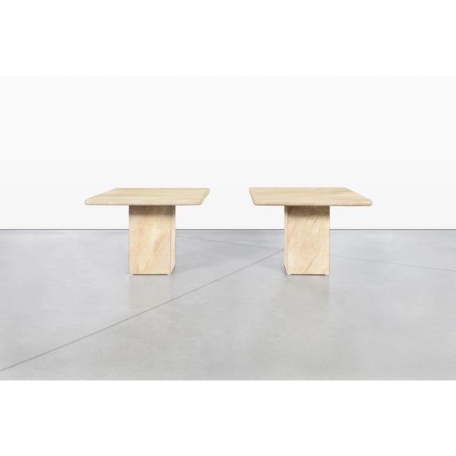Mid-Century Modern Vintage Italian Modern Travertine Side Tables, 1980s For Sale - Image 3 of 11