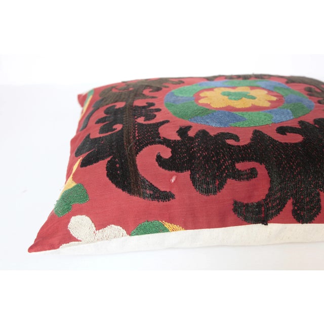 1970s 1970s Vintage Multi Color Suzani Pillow Cover -19''x17'' Inches For Sale - Image 5 of 8
