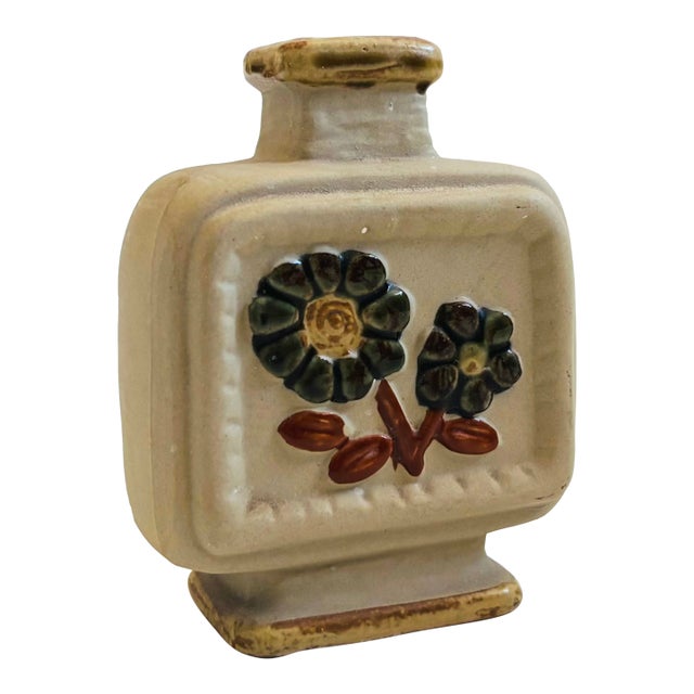 Mid Century Floral Pottery Bud Vase For Sale