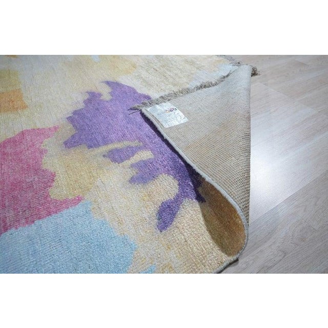 6x9 Multicolor Hand-Knotted Bamboo Silk Watercolor Jewel Tone Abstract Rug For Sale - Image 4 of 6