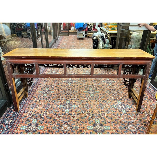 Antique Chinese Gilt Pine Altar / Console Table For Sale - Image 12 of 13