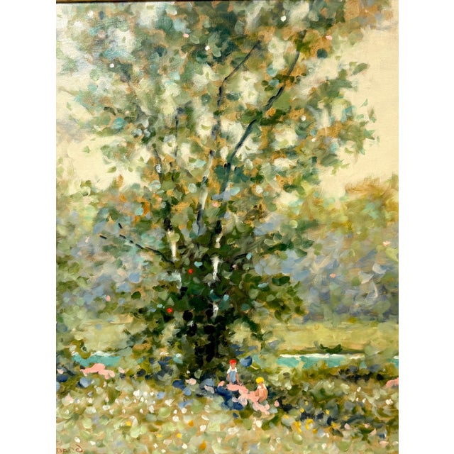 Maurice Monnard Impressionist Riverside Landscape with Seated Figures, 1970s For Sale - Image 9 of 12