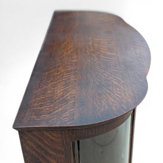 Brown Vintage Oak Bow-Front Curved-Glass China Cabinet With Claw Feet For Sale - Image 8 of 18