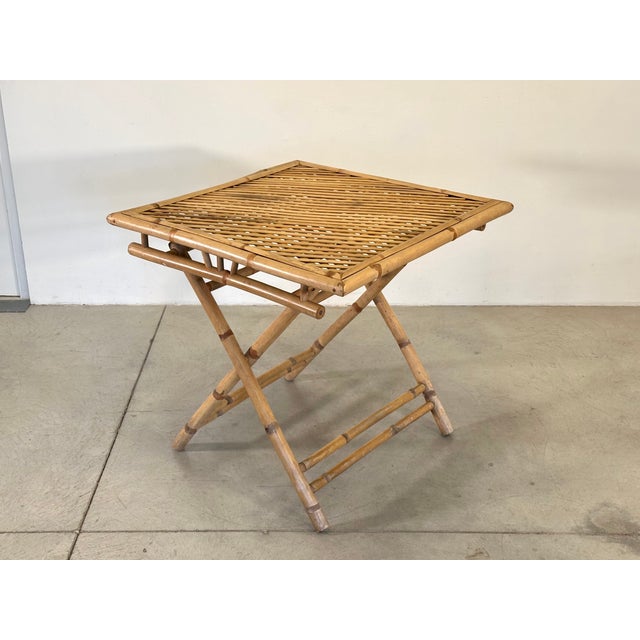 Light Yellow Folding Bamboo Table and Chairs, 1970s, Set of 5 For Sale - Image 8 of 18