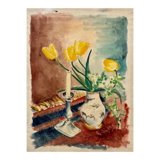 Henry Emil Salloch Original Watercolor on Paper Floral Still Life, 1942. For Sale