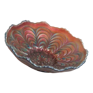 Fenton Amethyst Carnival Glass Peacock Tail Scalloped Edge Candy Dish Bowl