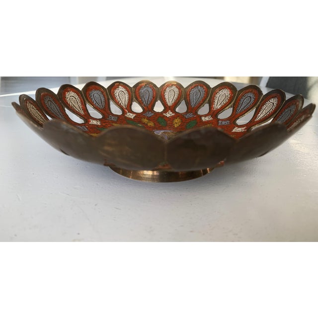 Hand-Painted Brass Plate with Peacock, 1970s For Sale - Image 11 of 11