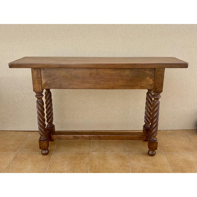 Spanish Carved Console Table with Barley Twist Legs and Drawers, 1930s For Sale - Image 12 of 13