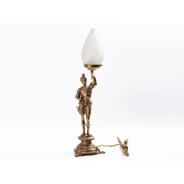 Mid-Century Brass Soldier Restored Table Lamp With Frosted Glass Shade, From Spain For Sale - Image 10 of 10