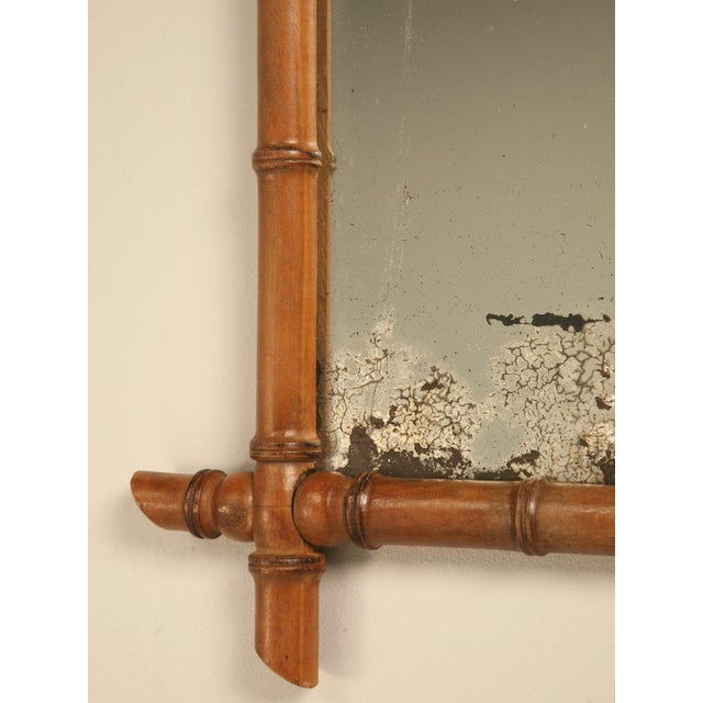 Mid 19th Century Petite Antique Continental Mirror in Faux Bamboo Frame Original Patina Glass For Sale - Image 5 of 9