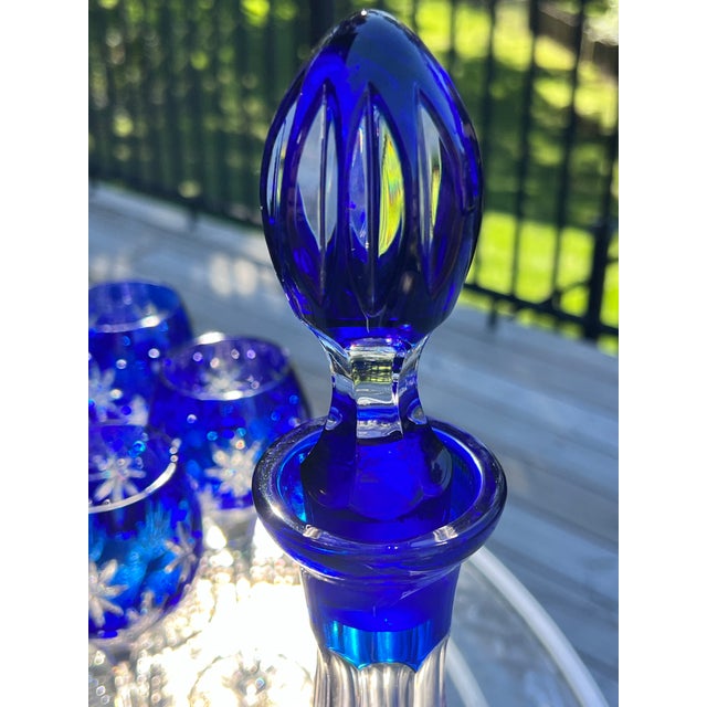 Royal Blue Vintage Set of 9 Horst Belda Germany Sapphire Cut-to-Clear Wine Hocks With Matching Decanter - 10 pcs For Sale - Image 8 of 12