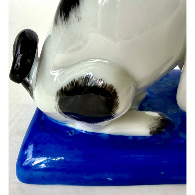 Pair of Porcelain Pug Dog Figurines on Cobalt Blue Bases, Late 19th Century For Sale - Image 14 of 18
