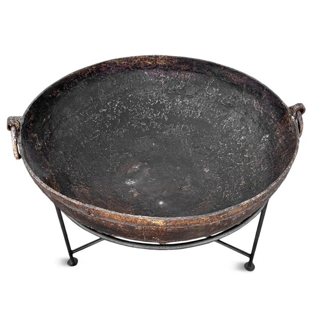 Farmhouse Vintage Iron Kadai Fire Bowl For Sale - Image 3 of 4