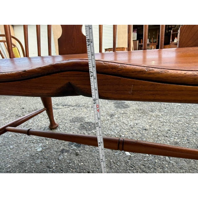 Vintage George III Style Solid Oak Windsor Style Comb- Back Settee Bench For Sale - Image 15 of 17