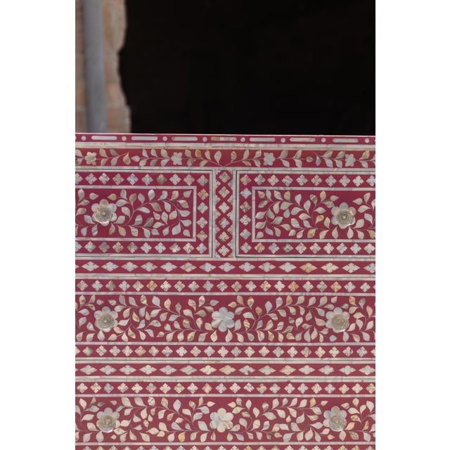 Wood Arabesque Pink Mother of Pearl Inlay Four Drawer Chest by House of Jaipur For Sale - Image 7 of 8