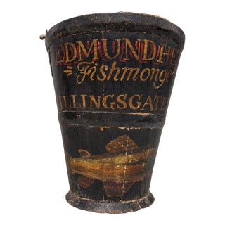 Vintage English Fishmonger’s Bucket With Painted Decoration For Sale