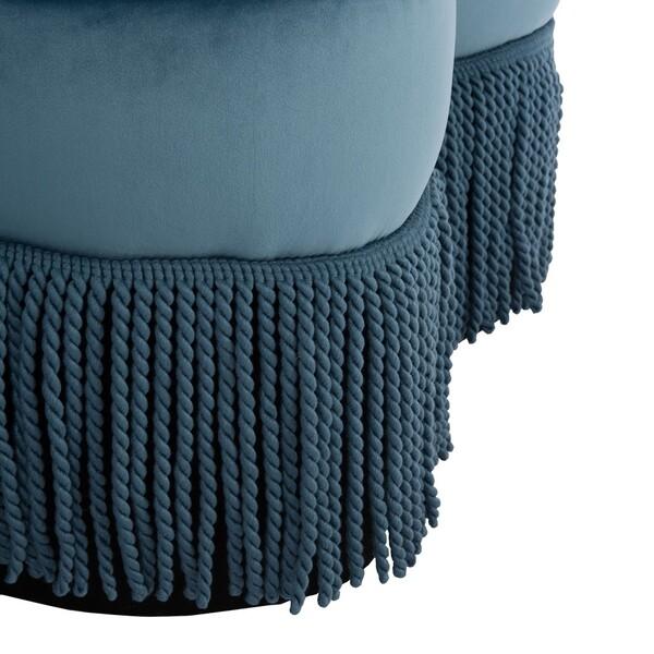 Wood Tanith Flower Ottoman - Dusty Blue For Sale - Image 7 of 9