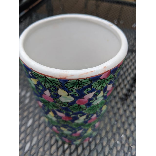 Blue Vintage Chinese Hand Painted Porcelain Brush Pot Vase For Sale - Image 8 of 9