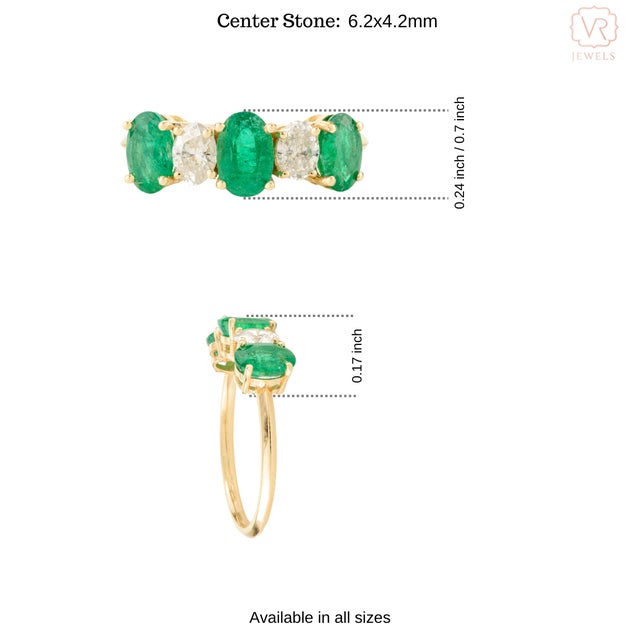 Gold Modern Emerald Diamond Alternative Wedding Band Size 6.5 For Sale - Image 8 of 12