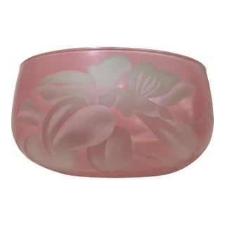 Dorothy Thorpe Art Glass Sandblast Etched Floral Bowl Mid Century For Sale