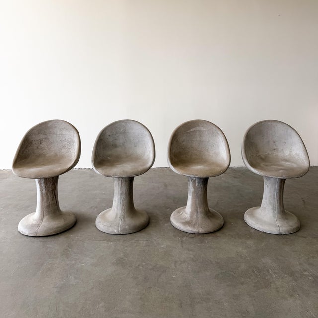 Mid-Century Modern Vintage 1970s Willy Guhl Brutalist Concrete Tulip Chairs Set of 4 Unmarked For Sale - Image 3 of 16