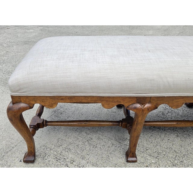 Linen Jerry Pair Queen Anne Linen Walnut Califia Bench For Sale - Image 8 of 13