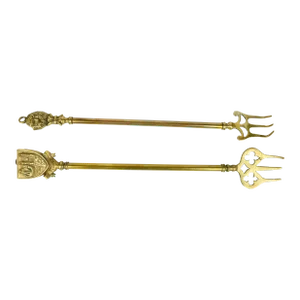 Early 20th Century Telescopic Solid Brass English Fireplace Toasting Fork - 2 Pieces