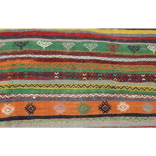 Mid 20th Century Vintage Turkish Kilim Rug With Colorful Stripe and Diamond Motif Designs For Sale - Image 9 of 12