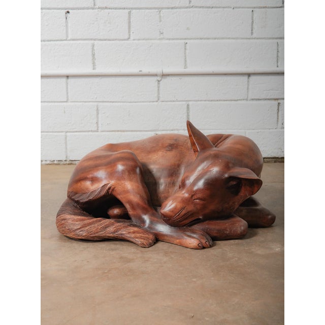 2020s Hand-Carved Wooden Sleeping Dog Sculpture in Curled Resting Pose For Sale - Image 5 of 6