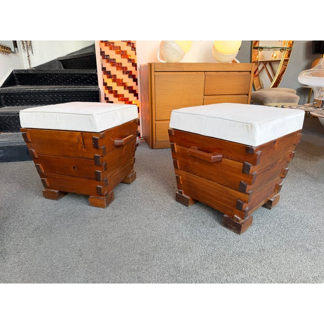 Mid-Century Modern Pair of Handle Stools Wood, Italy, 1970s For Sale - Image 14 of 14