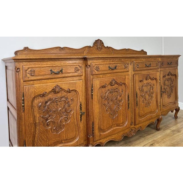 Vintage French Louis Style Oak 4-Door Sideboard For Sale - Image 3 of 18