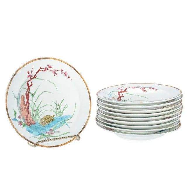 Chinoiserie 19th Century Vintage Chinoiserie Soup Dishes- Set of 10 For Sale - Image 3 of 3