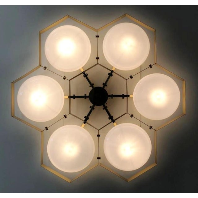 21st Century Hive Polished Brass Glossy White Murano Flush Mount by Fabio LTD For Sale - Image 9 of 9