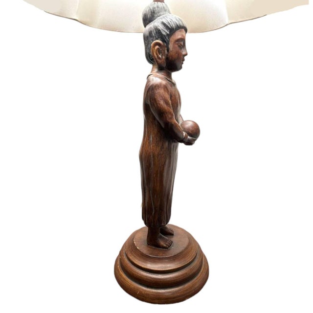 1970s Hand Carved Balinese Figural Table Lamps in the Style of James Mont - A Pair For Sale - Image 11 of 12