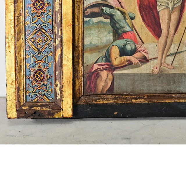 Blue Portuguese 18th Century Resurrection of Christ Painting on Wood For Sale - Image 8 of 10