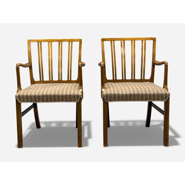 Ole Wanscher, Armchairs, Beech, Fabric, Denmark, 1940s For Sale - Image 4 of 15