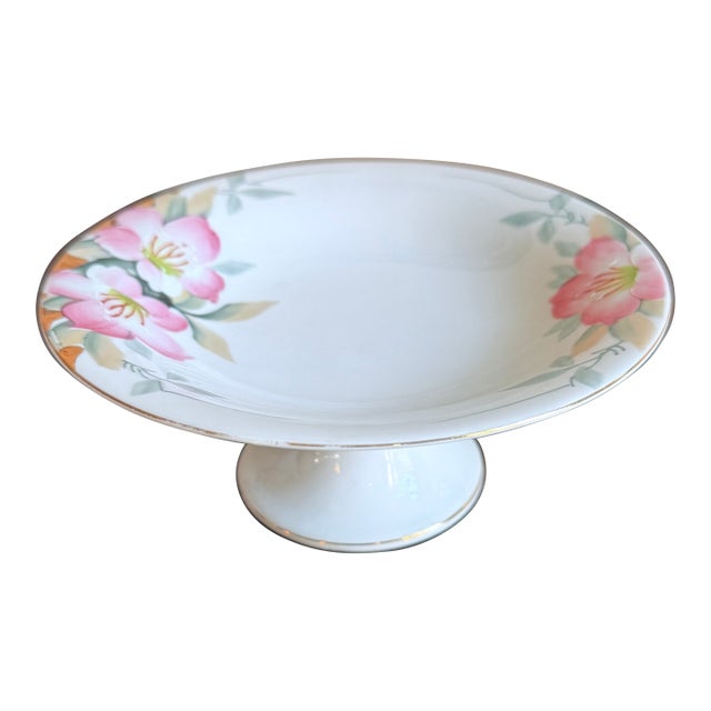 Antique, Early 20th Century Noritake Japan Azalea Porcelain Footed Candy Dish / Compote For Sale