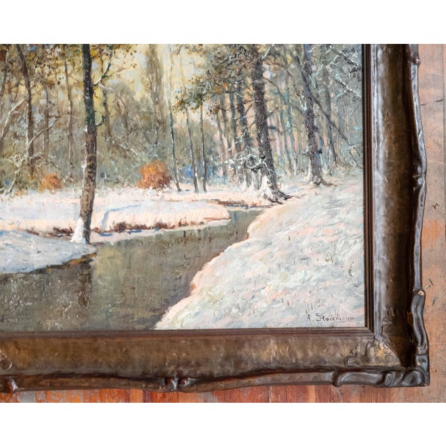 Early 20th Century 20th Century Luminist Impressionist Winter Landscape Painting by Anton Stockmann For Sale - Image 5 of 15