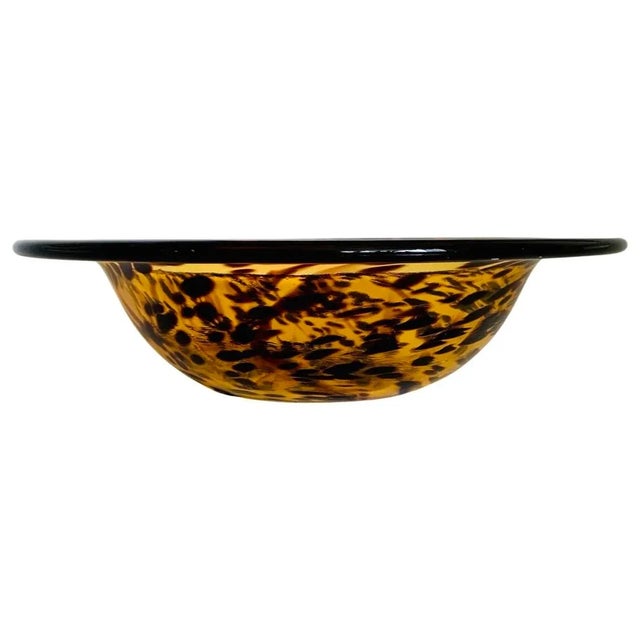 Late 20th Century Vintage Italian Murano Style Amber Tortoise Shell Glass Large Serving Bowl / Centerpiece For Sale - Image 5 of 8