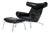 Set of EJ100 Ox Lounge Chair and Ottoman in Black Leather by Hans J. Wegner for Erik Jørgensen, 1980s For Sale
