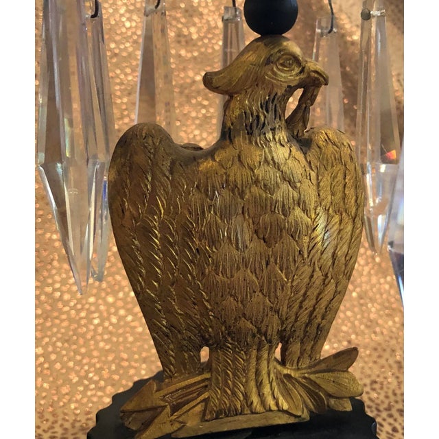 Black Mid 19th Century French Empire Metal Marble and Gilt Ormolu Eagle Crystal Luster Candle Holders - a Pair For Sale - Image 8 of 12