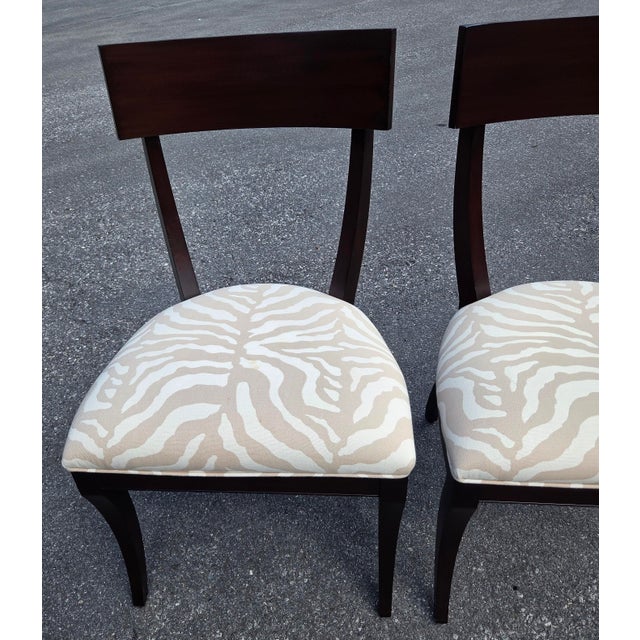 1990s Pair Ethan Allen Hathaway Klismos Dining Side Chairs Zebra Print French Regency 1990s For Sale - Image 5 of 14