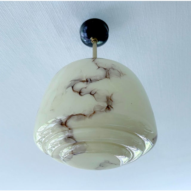 Modern Art Deco Pendant Light in Marble Glass, 1930s For Sale - Image 3 of 18