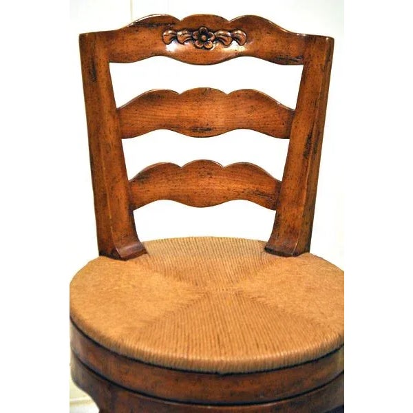 Traditional Ladderback Swivel Barstools- A Pair For Sale - Image 3 of 9