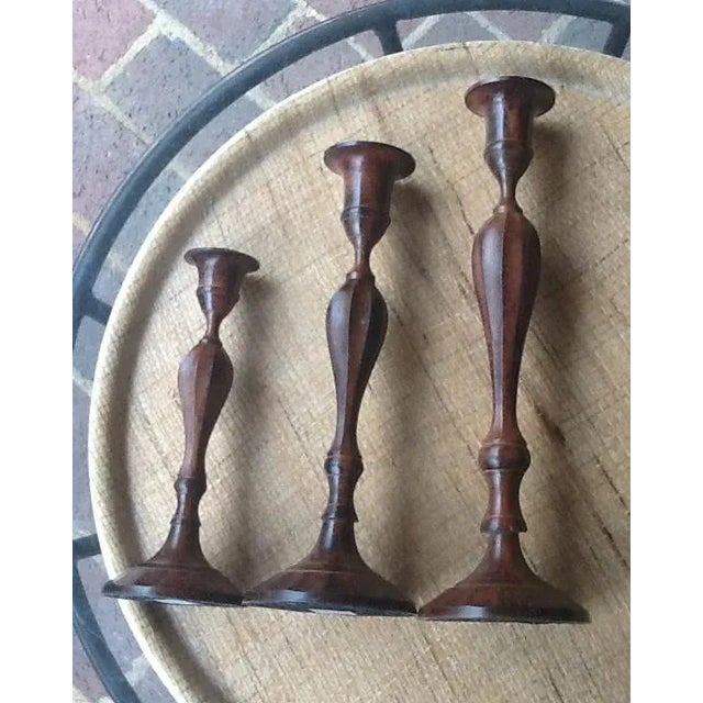 1990s Bombay Metal Candle Holders in Antique Brown Finish - Set of 3 For Sale - Image 5 of 7