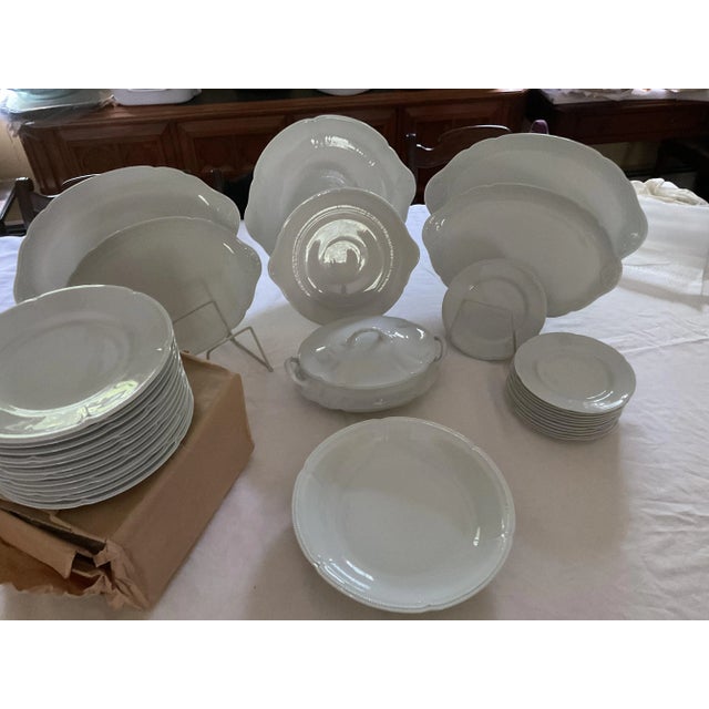 Rococo New 1970’s Vintage/New Royal Limoges La Fayette White European Dinner Service- 44 Pieces For Sale - Image 3 of 16
