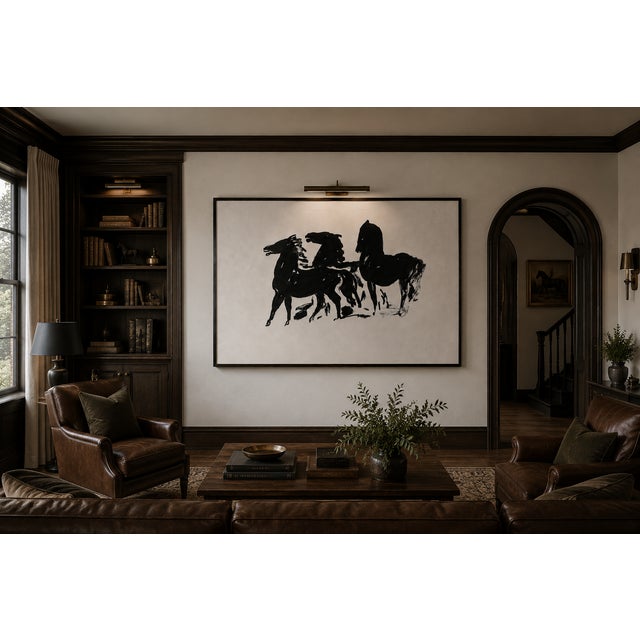 Black Horses Art Print, Vintage Equine Drawing Reproduction, 36" X 24" For Sale In Buffalo - Image 6 of 8