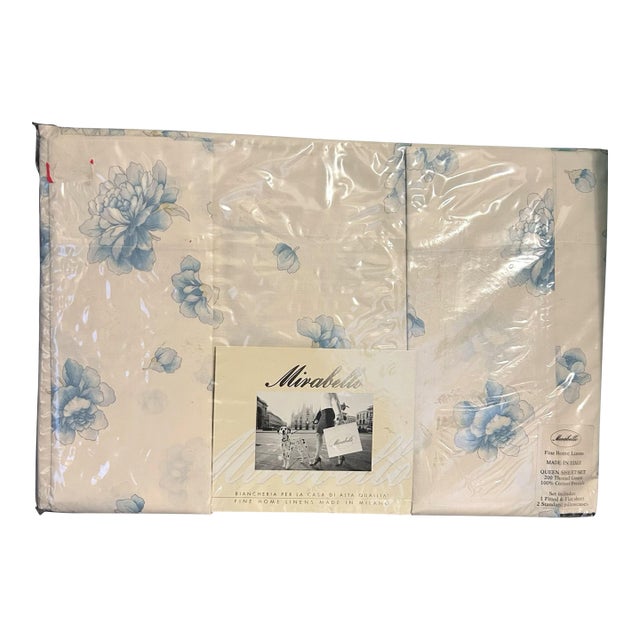 Vintage Mirabello 200 Thread Count 100% Cotton Percale Floral Queen Sheet Set For Sale